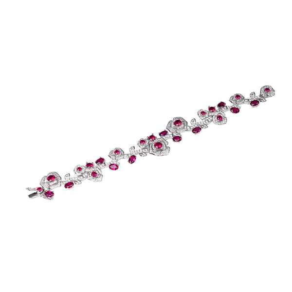 Lab-Created Ruby & Zircon Rose Vine Bracelet in S925 Sterling Silver