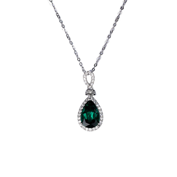 Elegant Teardrop Lab-Created Emerald Pendant Necklace – Sterling Silver
