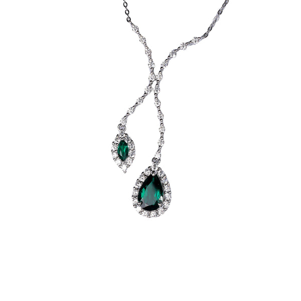 Elegant Double-Drop Emerald-Inspired Necklace – Sterling Silver