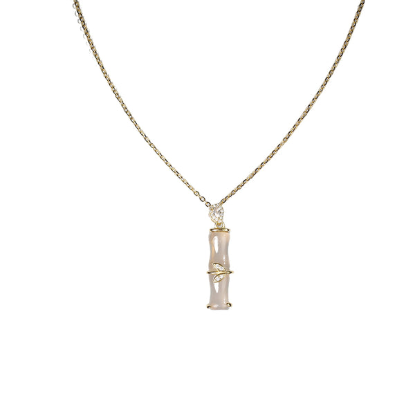 Bamboo Agate Pendant Necklace in Gold‑Plated S925 Sterling Silver