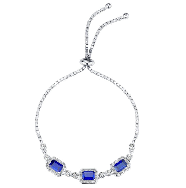 Blue Sapphire‑Inspired Triple‑Stone Adjustable Bracelet in S925 Sterling Silver